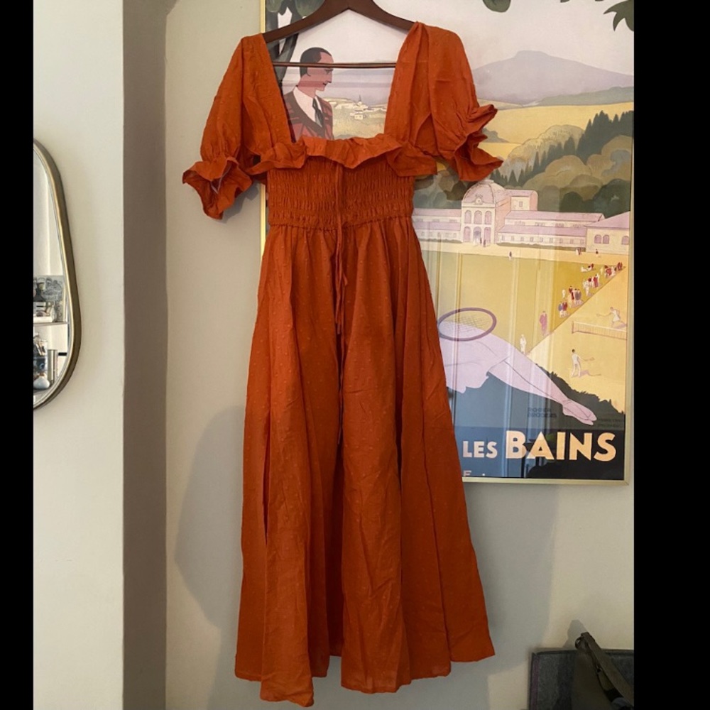 Burnt Orange Romantic Swiss dot dress 🍊